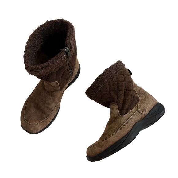 LL Bean Winter Boots Zip Brown Quilted Sherpa Cuff Primaloft Womens 9 - Picture 1 of 13